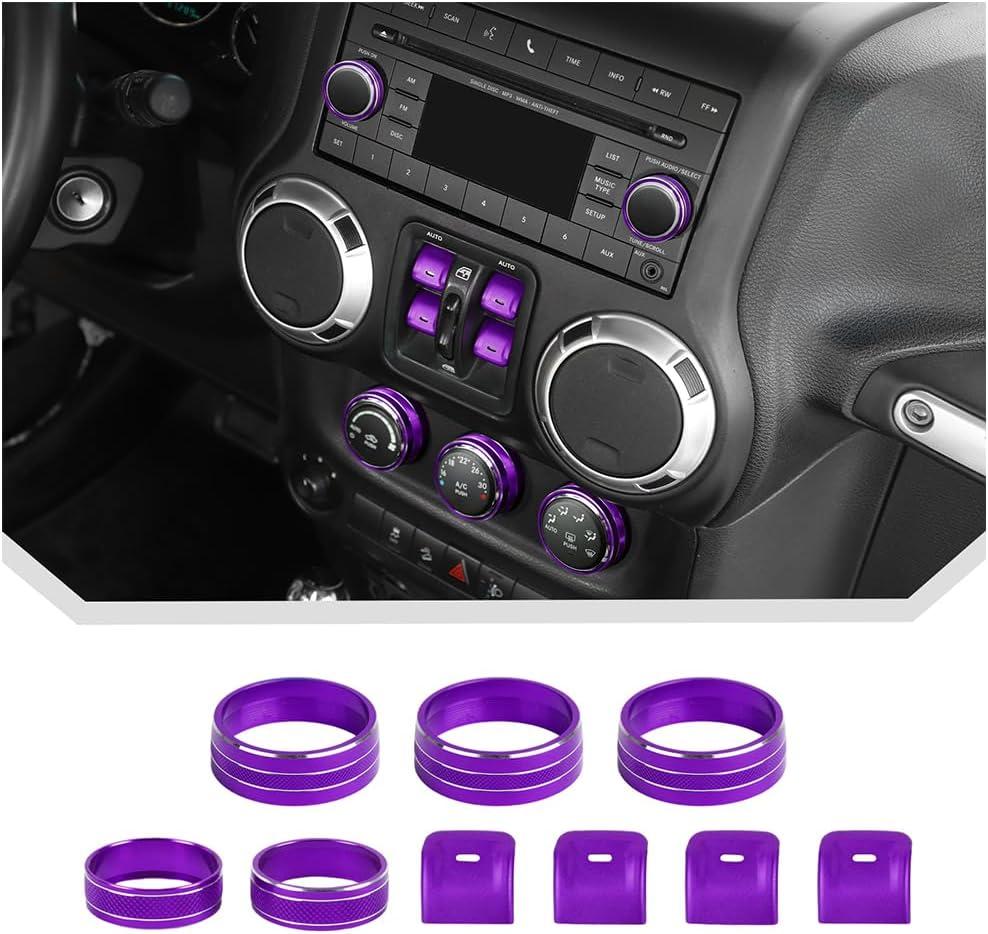 JeCar for 2012-2018 Jeep Wrangler JK Window Switch Button Knob Cover Trim Kit  Purple Aluminum Interior Decoration Accessories