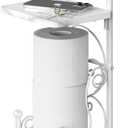 Simple Houseware English Style Bathroom Toilet Tissue Roll Holder Stand with Shelf, Marbled White (Wood Shelf - 29.2''H)