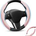 Shademax Custom-Fit for Tesla Steering Wheel Cover, Tesla Model Y / 3 2017-2025 (Fit Model Y Juniper 2026/ Model 3 Highland) Carbon Fiber Steering Wheel Cover for Tesla Model Y / 3 Accessories (Pink)