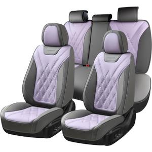 Coverado Car Seat Covers Full Set, Seat Covers for Cars, Waterproof Leather Automotive Seat Cover, Universal Car Interior Protectors Cushion for Most Cars Gray_Pruple