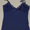 Naileksi Women Y2k Lace Trim Cami Top Spaghetti Strap Fairy Grunge Tank Top V Neck Ruched Bow Lace Patchwork Cami Shirt Navy Blue (Small)