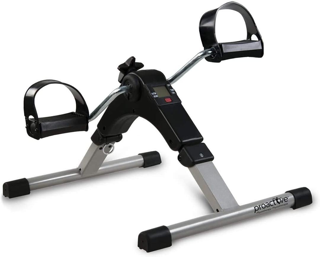 Portable Folding Digital Pedal Exerciser with LCD Screen Display, Adjustable Resistance Under Desk Mini Bike, Compact Arm & Leg Peddler Machine Tracks Calories Burned, Time and Reps, Gray, (740-744)