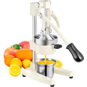Commercial Heavy-Duty Cast-Iron Hand-Press Manual Juicer Squeezer for Orange Lemon Lime Pomegranate Citrus Fruits with Stainless Steel Cup, Grapefruit Juicer, Orange Press, White