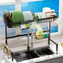 Dish Rack Over The Sink Dish Drying Rack (Expandable Height and Length) Snap-On Design 2 Tier Large Dish Rack Stainless Steel (23" - 34" L x 11" W x 19" - 21.5" H)