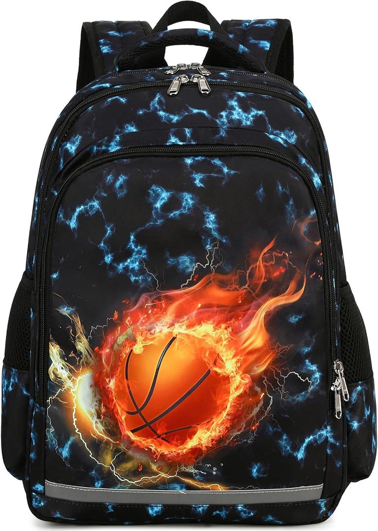 LEDAOU Kids Preschool Backpack Girls Kindergarten BookBag Elementary Waterproof Galaxy School Bag 7 Pockets with Chest Strap(Basketball)