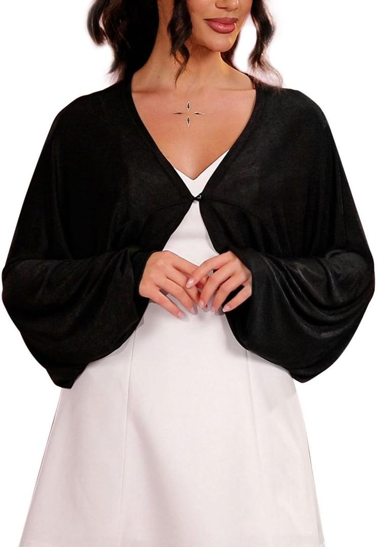 GORAIS Women Bolero Shrug Black Long Sleeve Evening Jacket Open Front Prom Cardigan for Dresses (Black)