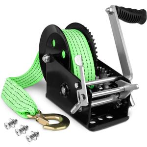 3,500lbs Boat Trailer Hand Winch,with 33ft Strap,with Quick Installation Handle, Ratchet 4:1/8:1 Gear, Trailer Winch with Heavy Duty Hook,Crank Winch for Boat, Trailer, RV, ATV (black-green)