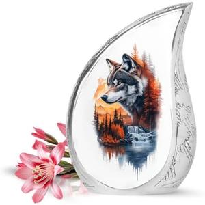 YATSKIA Mountain Wolf Mini Memorial Urns for Human Ashes Adult Mother and Father, Small Cremation Urn for Adult Ashes, (Tear Drop Urn Pack of 1, 3 Inch)