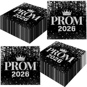 2 x Prom Decorations 2026 Napkins, 50Pcs Napkin Disposable Black and Silver Grad 2026 Napkin, Black and Silver Prom Napkins 2026 for Graduation Night Decorations