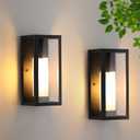 Porch Lights Outdoor, Exterior Wall Lantern Waterproof, Black Outside Porch Sconce Lighting with Glass Shade & Candle Cover Sleeve for House Garage Doorway Patio, 2 Pack