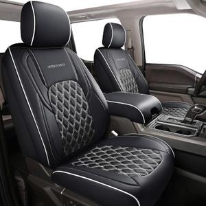 Huidasource Wrangler JK Seat Covers 2 Door Full Set, Front & Rear Full Coverage Leather Seat Cushion Protector Fit for Jeep Wrangler JK 2-Door Sahara Sport Rubicon 2007-2017(Full Set/Black&White)