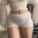 Women Bloomer Shorts Lace Trim Cute Ruffle Micro Shorts (Large, Soild White)