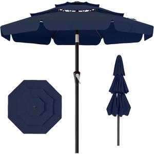AreShark 9FT 3-Tiers Patio Umbrella with Valance, Outdoor Umbrellas with Crank/Tilt, Table Market Umbrella Vented w/ 8 Sturdy Ribs for Garden, Deck, Backyard, and Pool, Navy