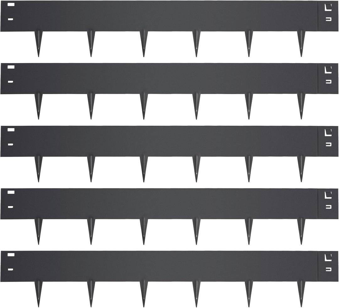 5 PCS Steel Landscape Edging 39 x 6Inch (3 Inch Metal Strips + 3inch Nail) Black Garden Edging Border Length Flexible Landscape Edging Anchoring Stakes