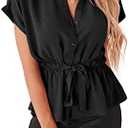 Womens Button Down Blouses Casual Peplum Summer Tops Dressy Chiffon Work Blouse M