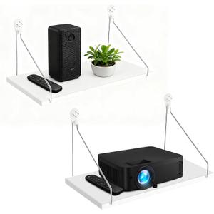 2 Pcs Projector Shelf for Wall 12 x 6 Inch Modem Router Shelf with Seamless Nail Router Wall Mount Modem Cable Box Under TV Floating Holder Stand Accessories, White