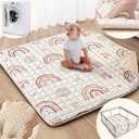 Baby Play Mat, 50x50 Playpen Mat with Super Soft Touch, Activity Mat with Upgraded Anti-Slip Bottom, Machine Washable Crawling Mat for Floor & Picnic(Boho Rainbow)