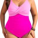 Aqua Eve Plus Size One Piece Swimsuit - Women's Tummy Control Bathing Suit Retro Full Coverage Swimwear 2025 Pink 20W