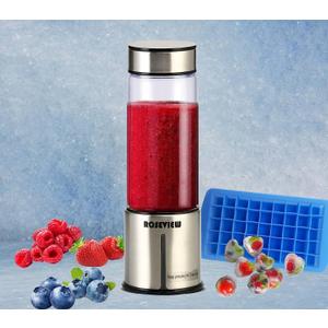 Portable Smoothie Blender Glass bottle Mini USB rechargeable 2 battery Handheld Shakes blend Cup USB juicer Cordless Personal smoothies maker mixer (Stainless Steel)