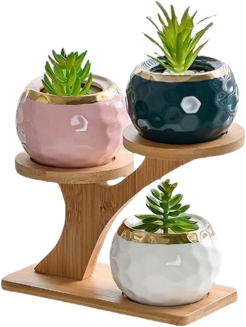 1 Pack Tabletop Plant Stand Indoor Small Windowsill Flower Shelf Bamboo Mini Succulent Windowsill Shelf Bamboo Trayfor Home, Office, Living Room, Bedroom Decoration (Without plant pot)