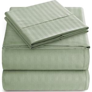 Twin Sheet Set - 3-Piece Striped Deep Pocket Twin Bed Sheets - Ultra-Soft & Wrinkle-Free Twin Size Bedding - Cooling Microfiber Twin Bed Sheet Set with 1 Fitted Sheet, 1 Flat Sheet, 1 Pillowcases