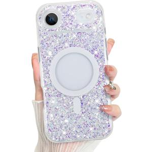 Bonoma for iPhone Air Case 2025 Sparkly Glitter Bling Back, Magnetic Support for MagSafe Shockproof, Crystal and Clear High-Duty Protection for Girls Women -Glitter Crystal