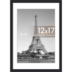 Upsimples 12x17 Picture Frame, Display Pictures 10x14 with Mat or 12x17 Without, Wall Hanging Photo Frame, Black, 1 Pack