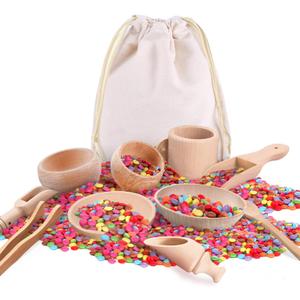 Yowlieu 10 Pcs Wooden Sensory Bin Tools for Toddlers & Preschool Children, Montessori Sensory Wooden Toys Fine Motor Learning Pretend Play Sensory Tools for Kids