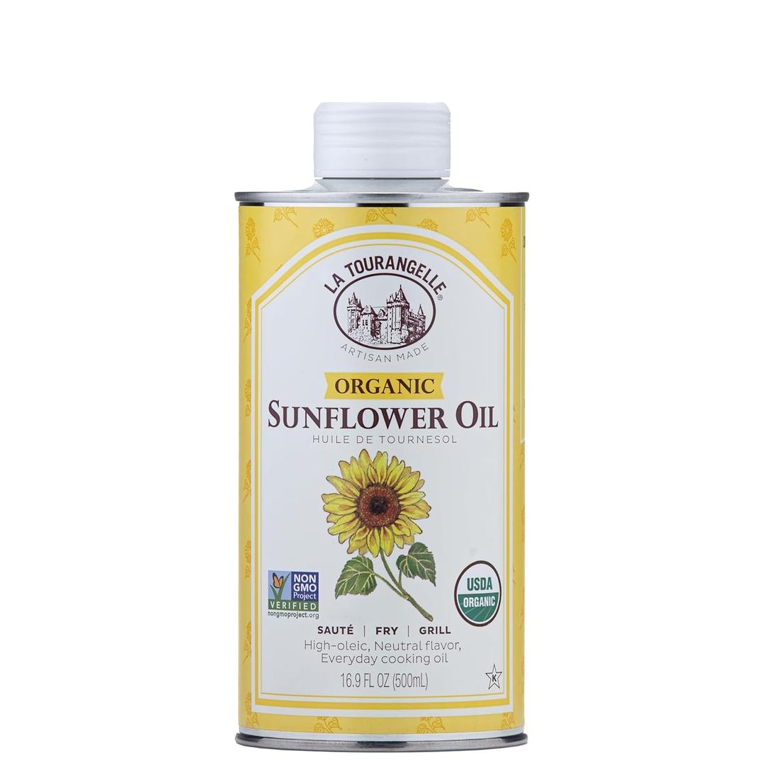 La Tourangelle, Organic High Oleic Sunflower Oil, Neutral Oil For Medium to High Heat Cooking and Skin Care, Non GMO, Pesticide and Chemical Free, 16.9 Fl Oz (EXP 01/20/27)