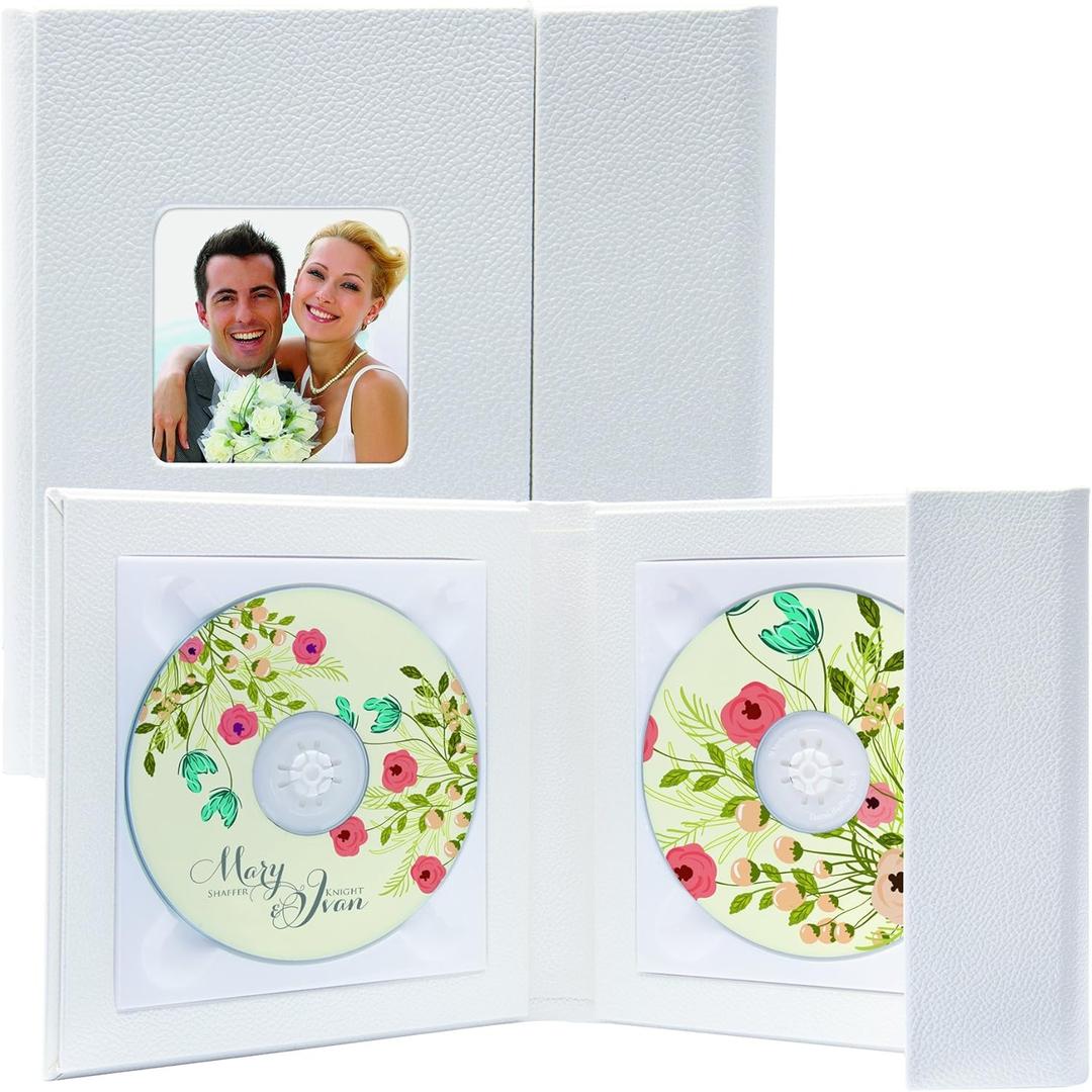Neil Enterprises Inc. White Supreme 2.5" x 2.5" CD/DVD Holder - Holds Two Discs, Magnetic Closure, Presentation Box