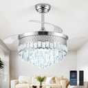 42" Fandelier Ceiling Fan with Lights,Crystal Retractable Ceiling Fan with Light,Chandelier Fans for Bedroom,Living Room,Reverse Motor,6 Speeds,3 Color Temperatures,Remote & APP Control-Chrome