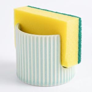 Ceramic Sponge Holder for Kitchen Sink, Quick Dry Sink Caddy Organizer with Non-Slip Base, Farmhouse Sponge and Brush Holder for Countertop, Bathroom or Kitchen, Vintage Green