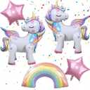 DUILE 5 Pcs Self Standing Unicorn Balloons 3D Rainbow Balloon Star Balloons Unicorn Party Supplies Foil Unicorn Balloons For Unicorn Birthday Party Decorations