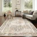 Kokia 4x6 Area Rugs for Living Room, Machine Washable Non Slip Vintage Boho Rugs, Low Pile Distressed Medallion Print Rug for Bedroom, Dining Room Olive 4 x 6 (Suede/Walnut/Light Taupe/Vanilla)