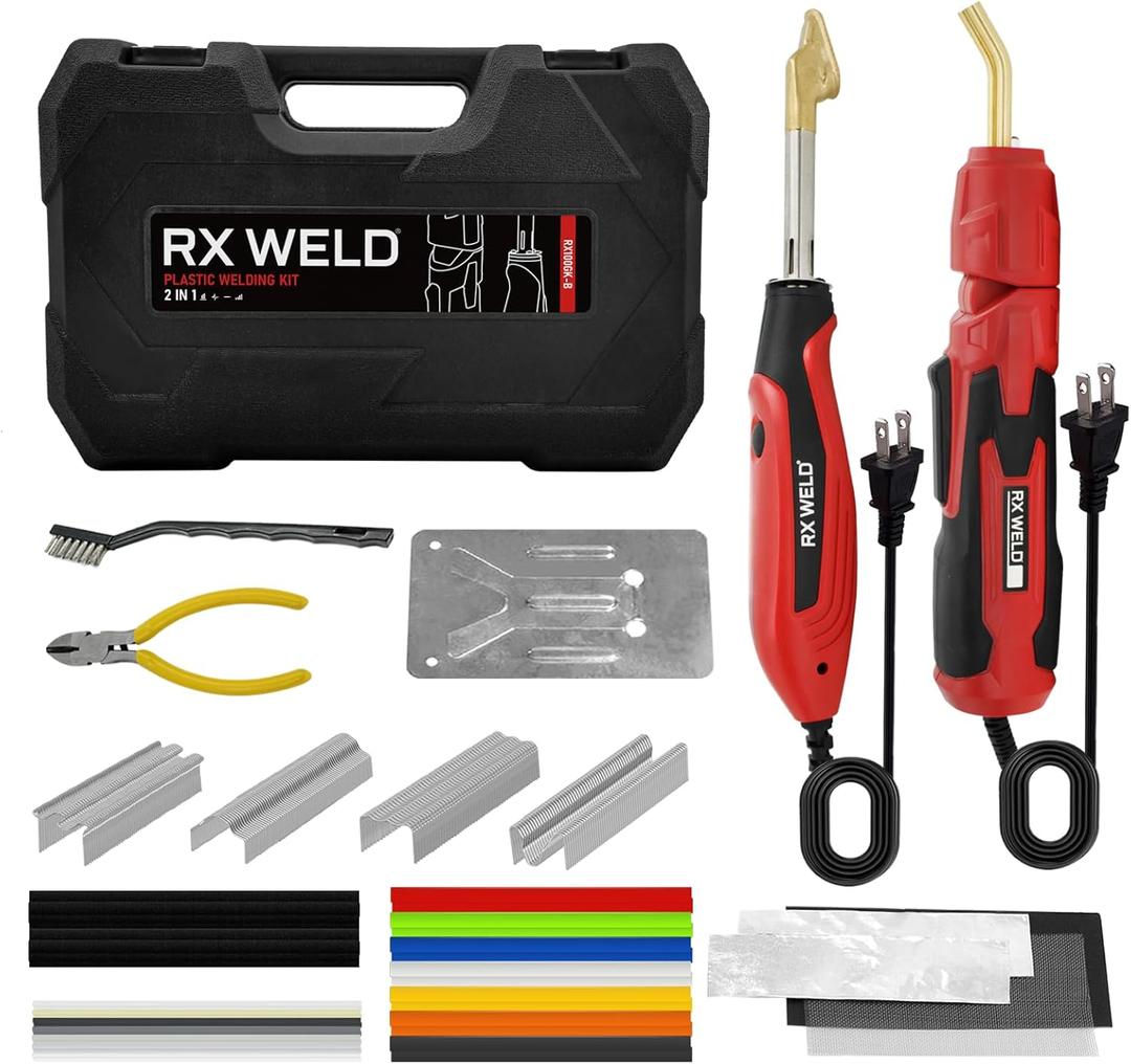 RX WELD 2 in 1 Plastic Welder Kit, 400PCS PCS Hot Staples & Rods for Repair, Professional Welding Gun for Car Bumper, Kayak, ABS, PP, PE, Plastic Toys & DIY (110V)