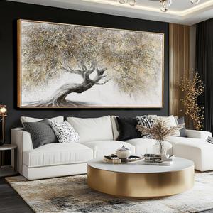 SDYA Nature Pictures Wall Decor Botanical Picture Prints 29"x58" Large Canvas Wall Art for Living Room Grey and Gold Artwork for Dining Room