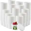 Fulmoon 100 Pack Paper Soup Containers with Lids Disposable Paper Food Containers with Vented Lid Kraft Ice Cream Cake Dessert Cups Soup Bowl for Party Hot Food Fruit Microwave(8 oz,White)
