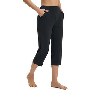 Womens Capri Pants High Waisted Straight Leg Yoga Capris Leggings with Pockets Cropped Workout 21" Summer Pants, Black L-XL