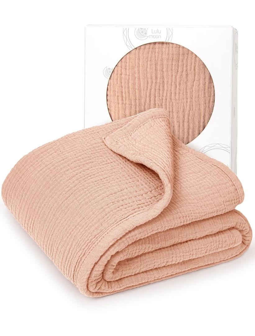 lulumoon Muslin Quilt Blanket, Crib Blanket for Baby and Toddler,47x47 Inches(Pink)