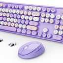 SkyGive Wireless Keyboard and Mouse Combo, Ergonomic Full Size Typewriter Retro Round Keycaps Keyboard, Compatible with Windows, PC, Perfer for Home and Office Keyboards (Purple