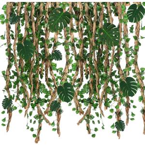 1 Set Jungle Theme Party Decoration Vine for Room Decor Safari Rainforest Leaf with 98 ft Kraft Paper Artificial Ivy Greenery Garland Fake Tropical Palm Leaf Garden Indoor Classroom (Classic)