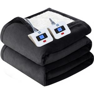 SEALY Electric Blanket Queen Size, Flannel & Sherpa Heated Blanket with 10 Heating Levels & 1-12 Hours Auto Shut Off, Machine Washable, Grey, 84 x 90 Inch