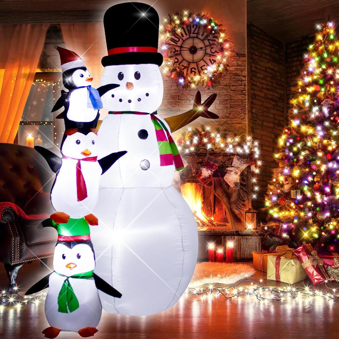 8 Foot Christmas Inflatable Snowman Penguin Decoration with LED LightsHuge Blow up Christmas White Snowman Indoor Outdoor Lighted up Yard Decoration