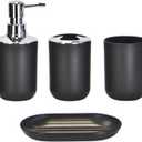 4pcs Bathroom Accessories Set, Toothbrush Holder Tooth Mug Soap Dish Liquid Bottle Bathroom Set Shower Countertop Vanity Organizer(Black)