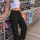 Women Super Lightweight Wide Leg Loose Fit Elastic High Waisted Palazzo Pants Casual Summer Cruise Outfits (Black, XL)
