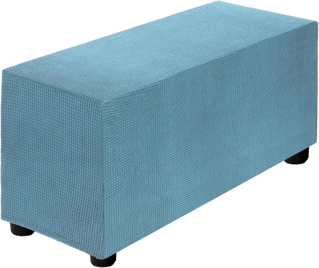 uxcell Stretch Ottoman Cover Rectangular Oversized Square Ottoman Slipcover with Elastic for Foot Stool Living Room Bedroom Fit Length 83-101cm / 33"-40", Medium, Blue