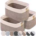 CHAT BLANC Cotton Rope Baskets for Organizing | Storage Baskets for Shelves | Small Laundry Woven Baskets for Storage, Dog Toy Bin, Baby Basket,Off White&Brown 3 Pack (3 PACK | Medium | 15"x10"x9")