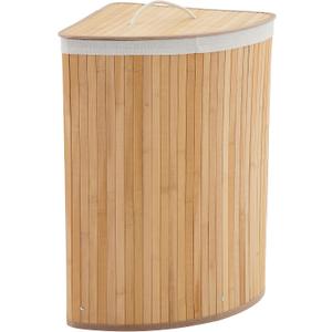GarveeHome Corner Laundry Hamper with Lid, 15.3 Gal / 58 L Large Foldable Bamboo Laundry Basket with Washable Liner Bag, Wicker Clothes Hamper for Bedrooms Bathrooms Apartments, Natural