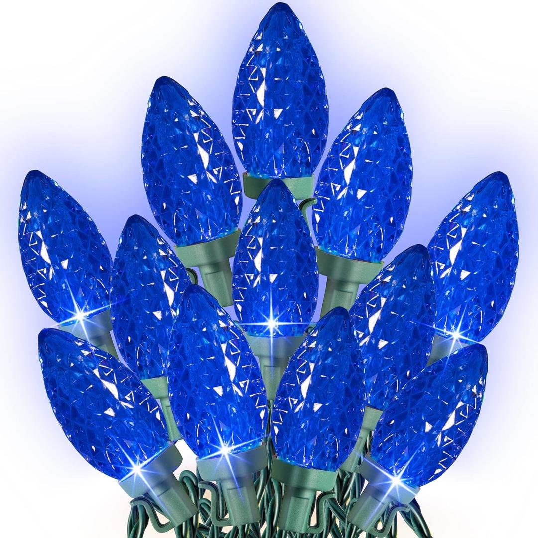 Dazzle Bright C9 Christmas String Lights, 100 LED 66 FT Waterproof Connectable Green Wire Fairy Lights, Christmas Lights for Indoor Outdoor Home Garden Yard Xmas Tree House Decorations (Blue)