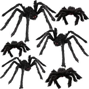 6 Halloween Spider Decorations, Realistic Hairy Spiders Set, Giant Scary Spider Props for Yard, Indoor and Outdoor Creepy Decor, Home Party Decorations (36 30 24 18 18 12)